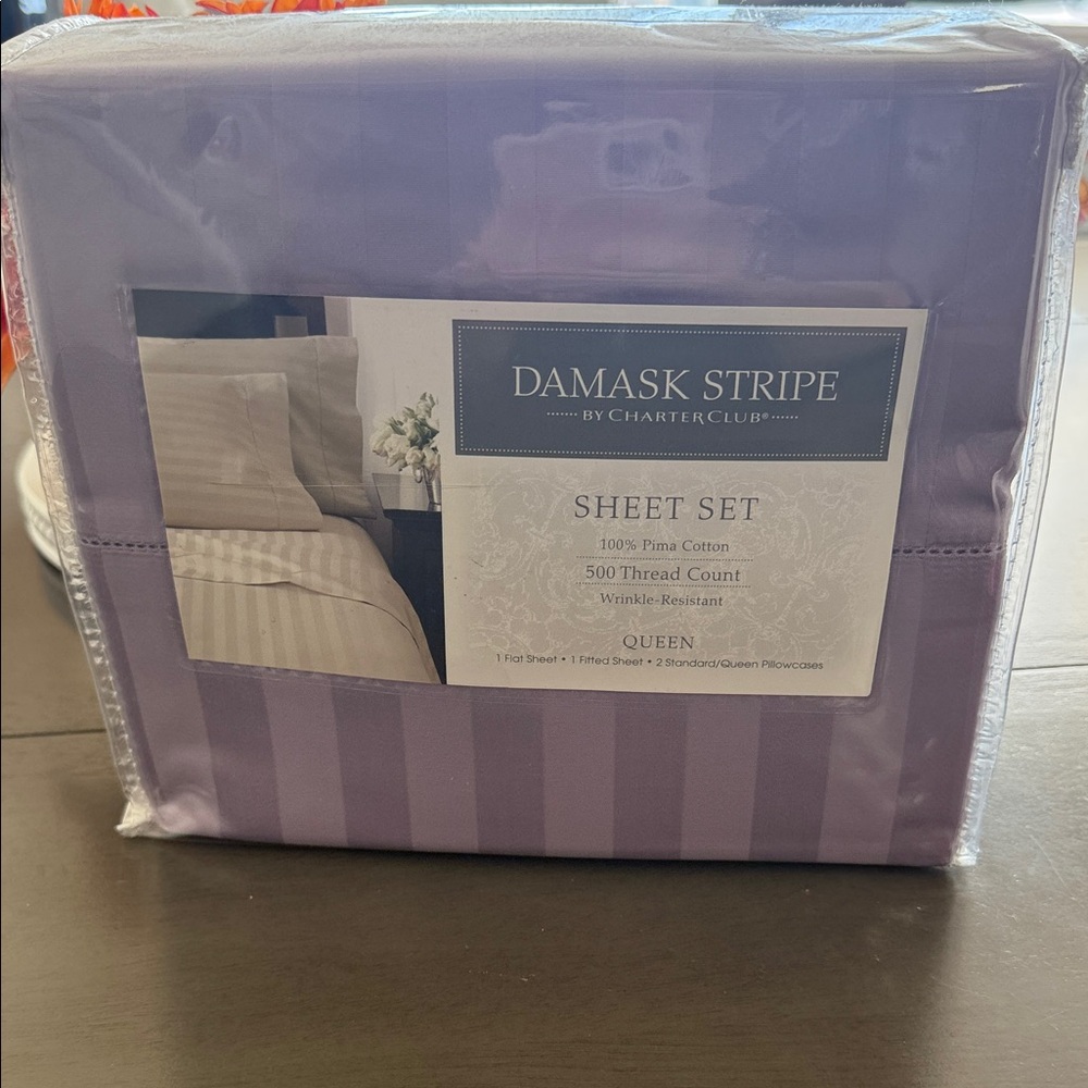 Charter Club Damask Stripe Lavender Sheet Set - Queen